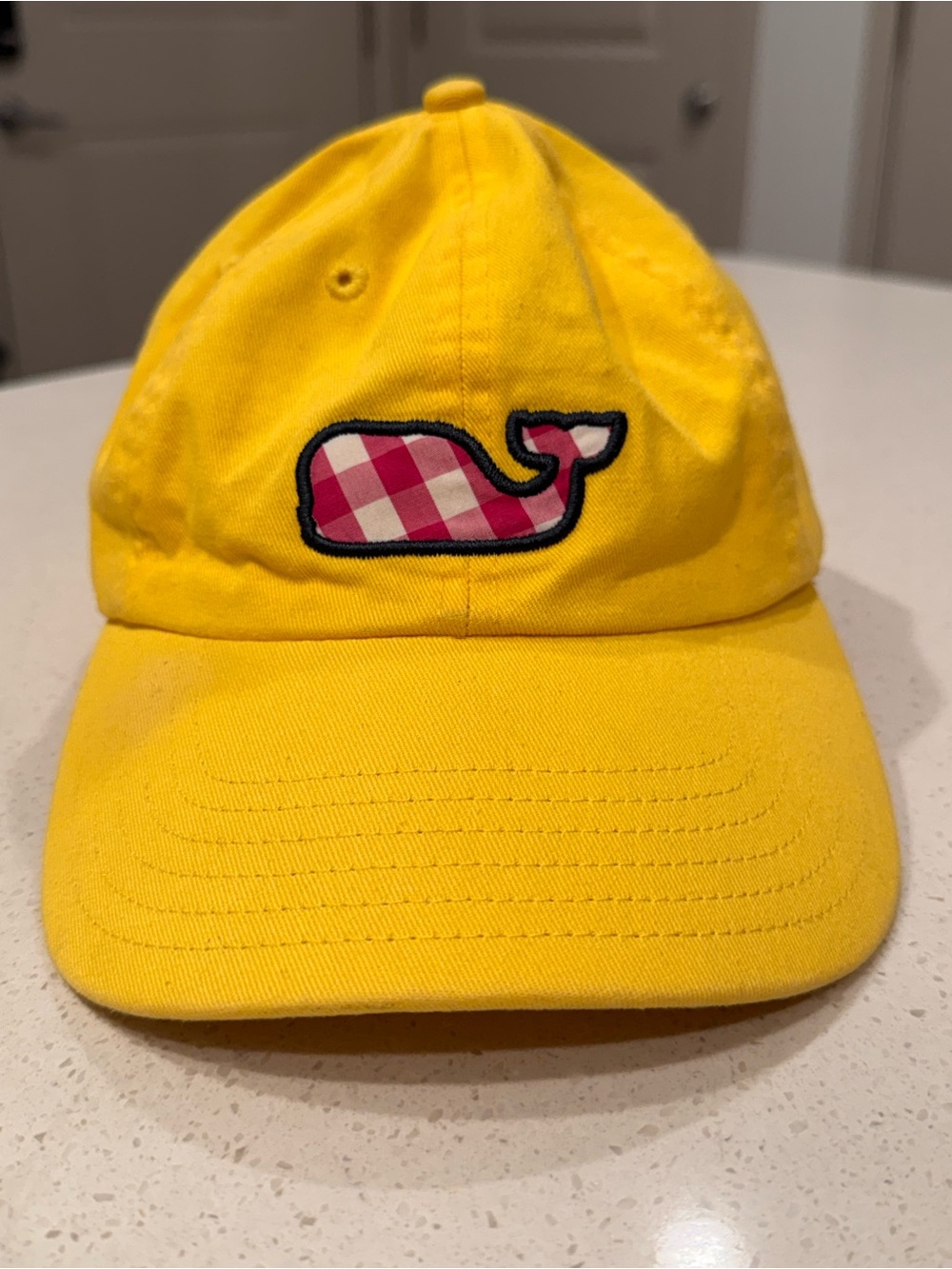 Vineyard Vines Yellow Gingham Whale Embroidered Baseball Cap Dad Hat OSFA